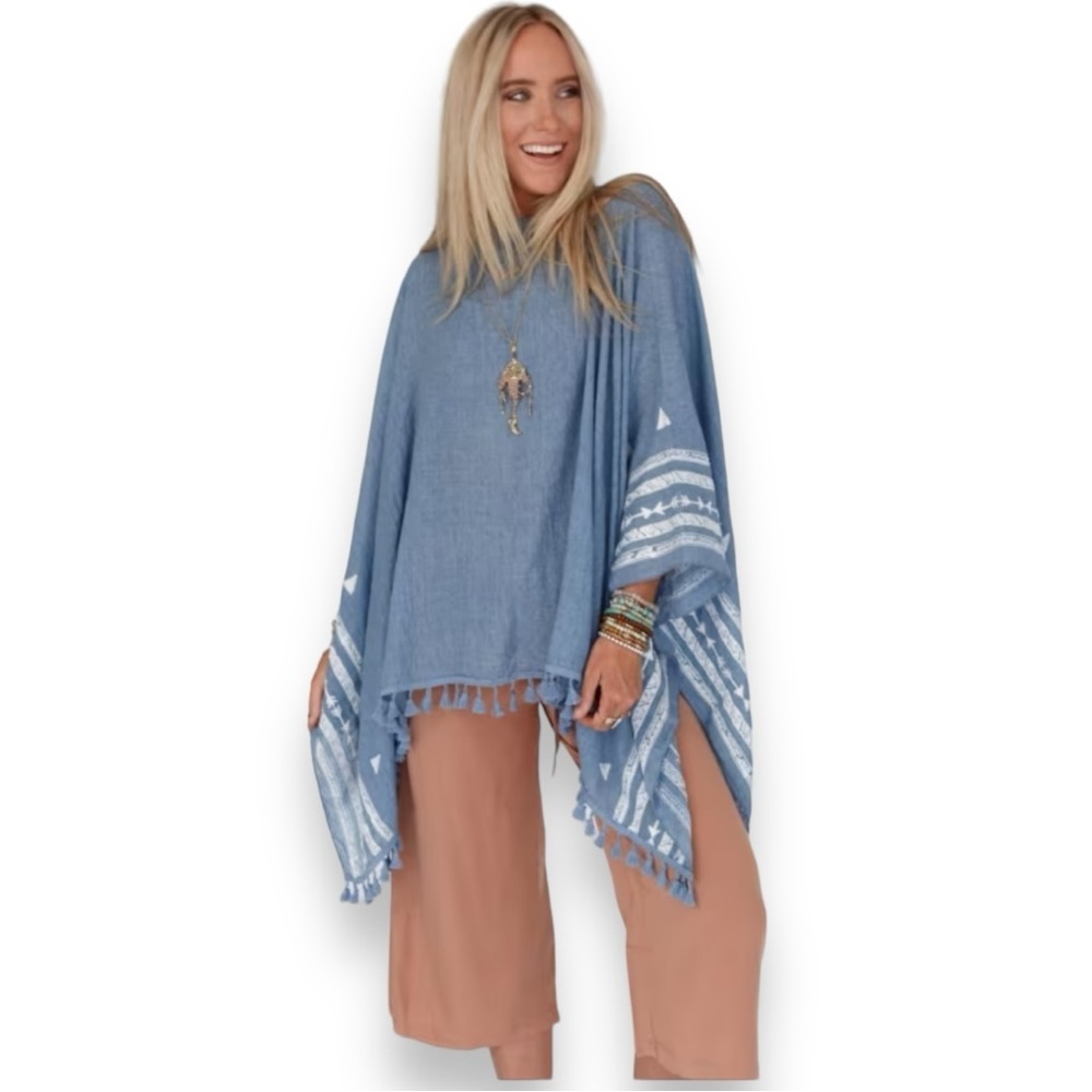 New three birds nest limited run Fallon Embroidered Sleeve Tassel Poncho​​